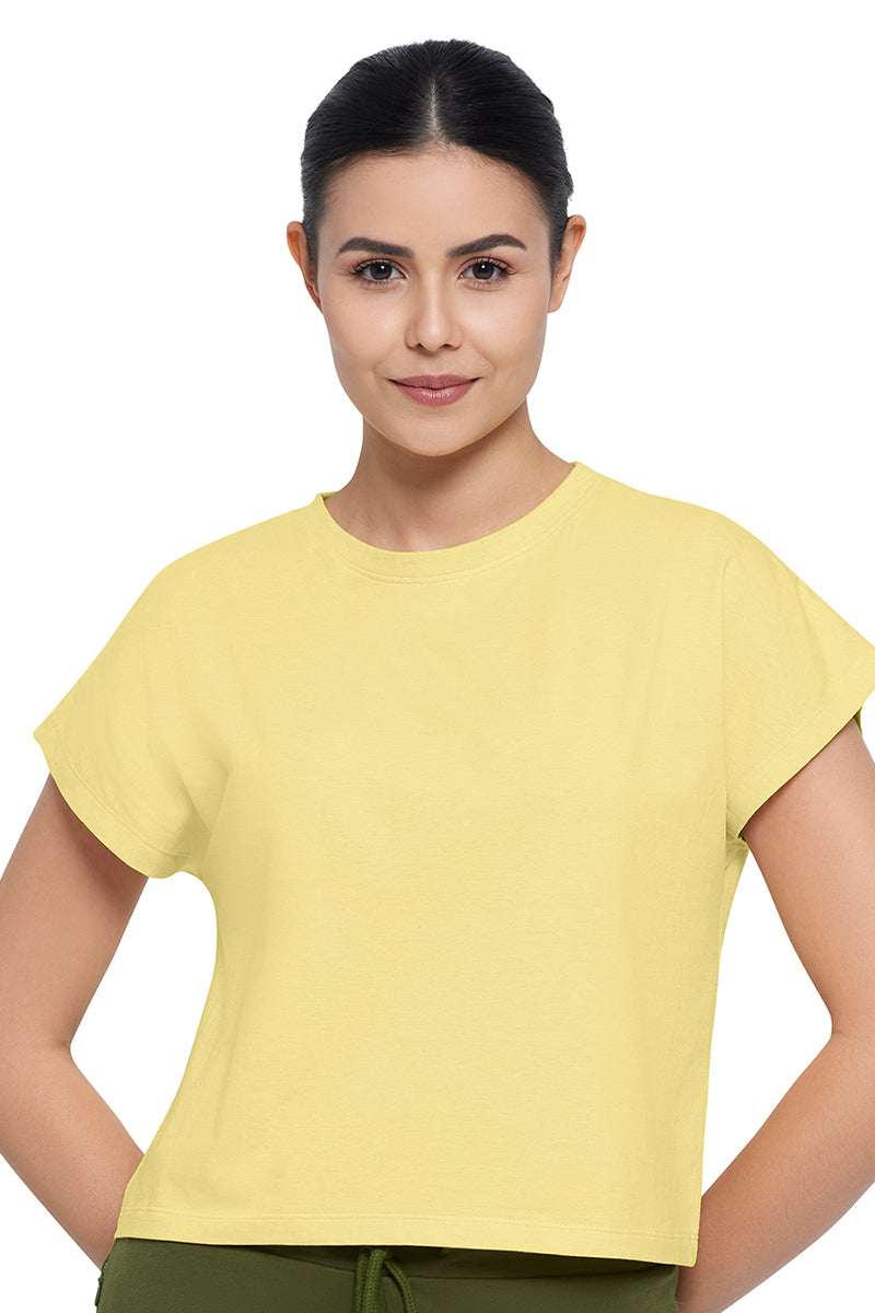 Amante Women's Short Sleeve Relaxed Fit Yellow Round Neck T-Shirt