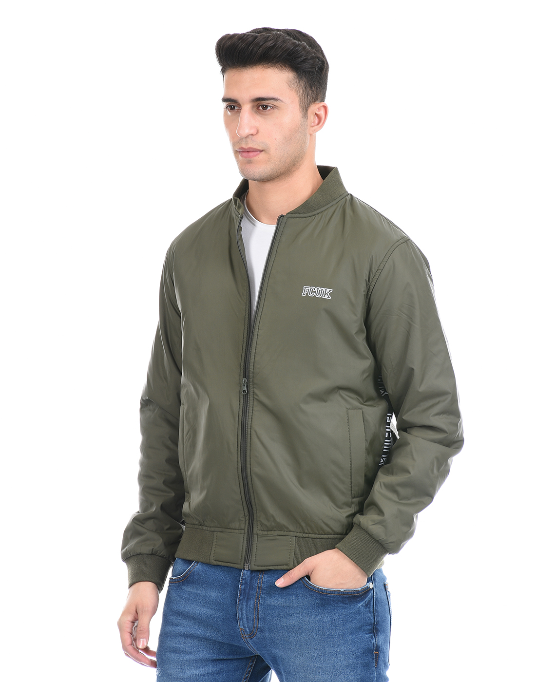 FCUK Men Green Bomber Jacket