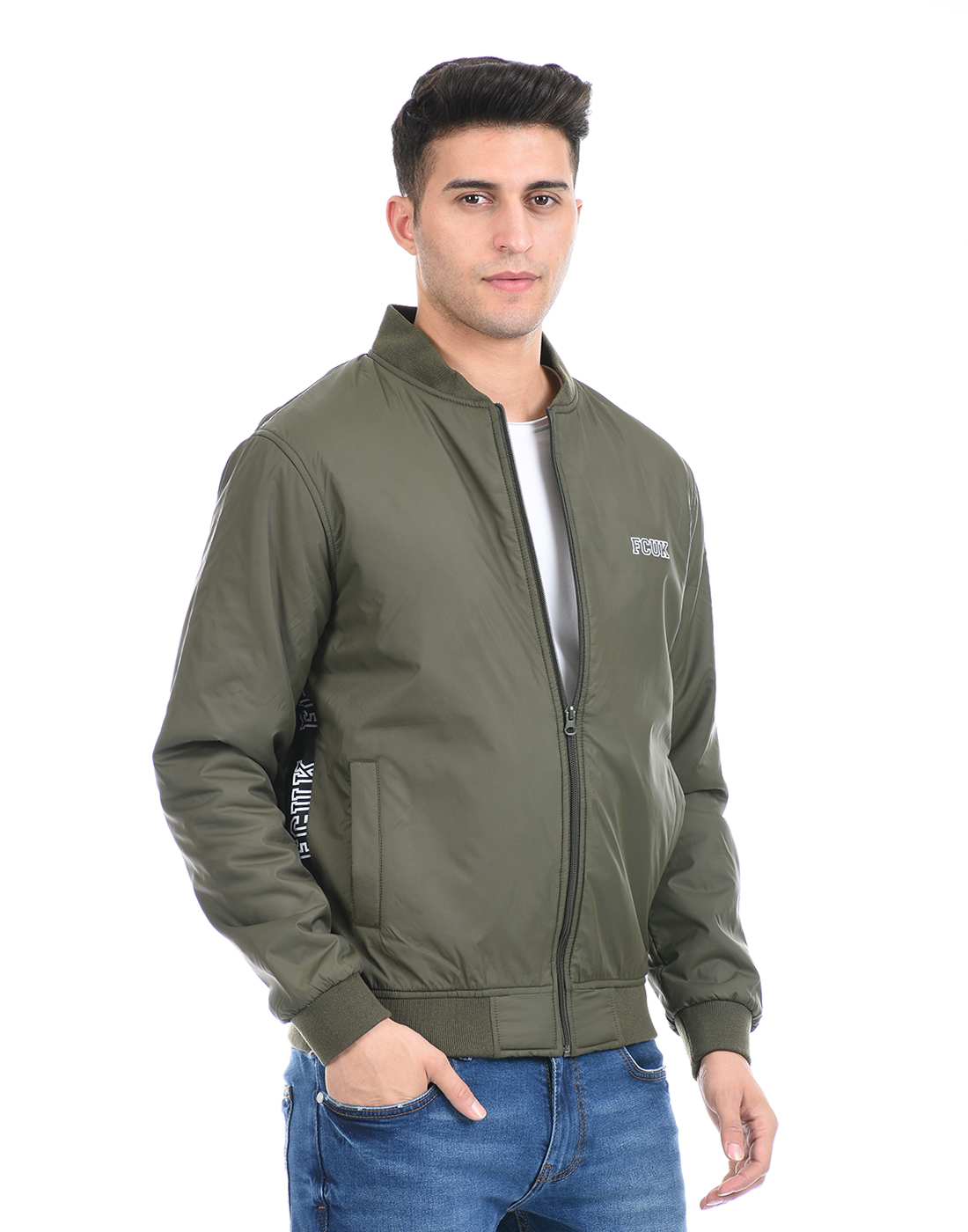 FCUK Men Green Bomber Jacket
