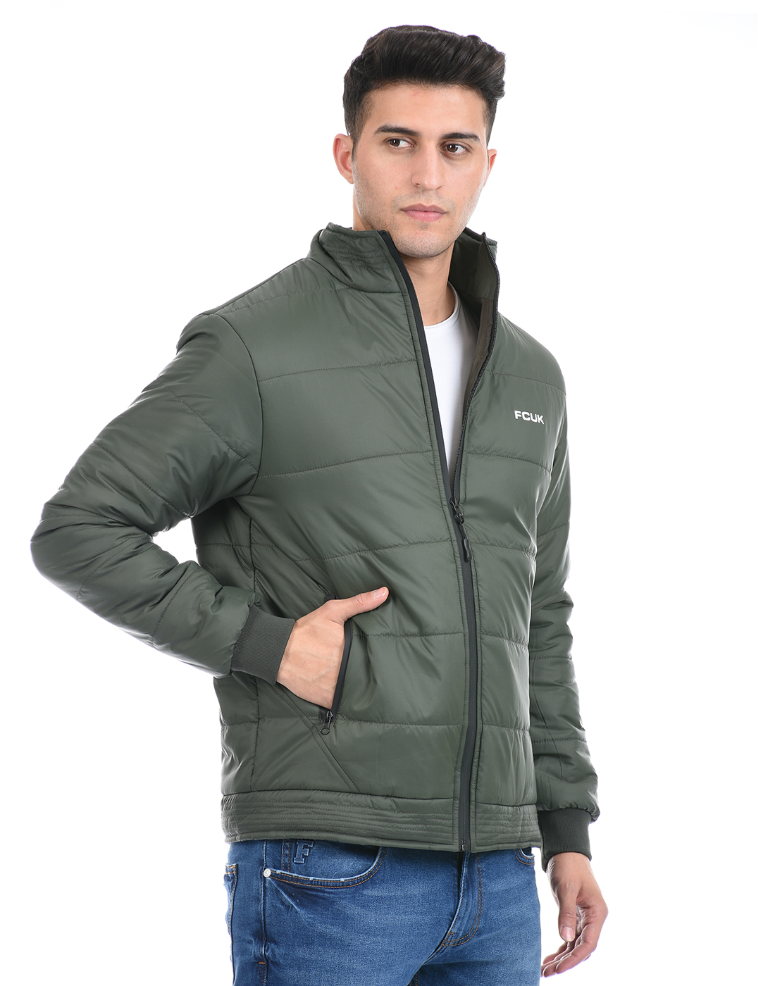FCUK Men Green Bomber Jacket