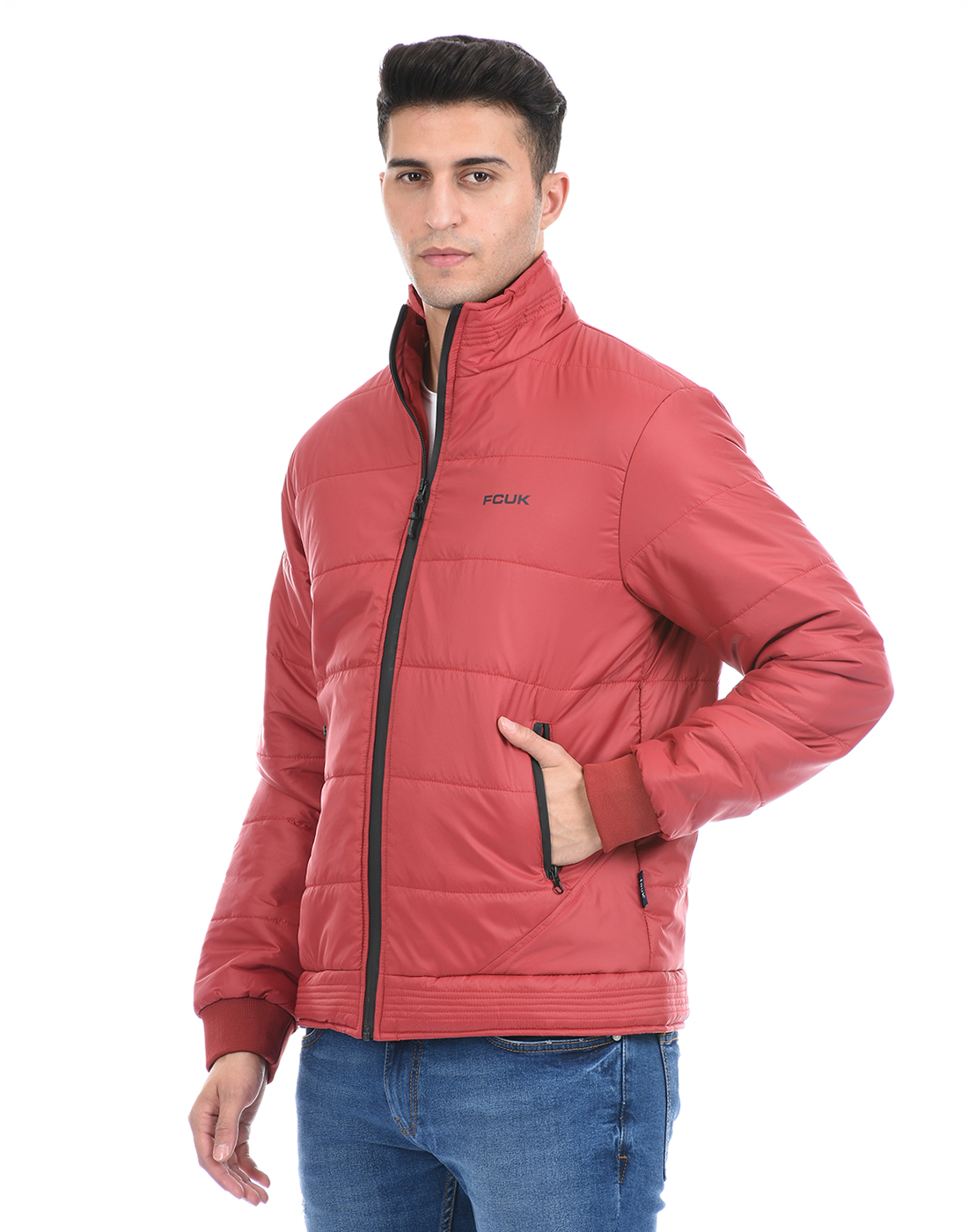 FCUK Men Red Bomber Jacket