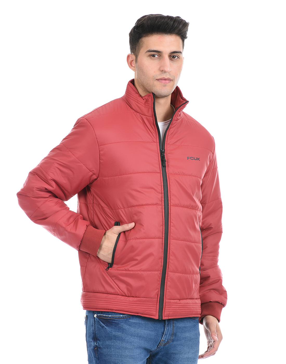 FCUK Men Red Bomber Jacket