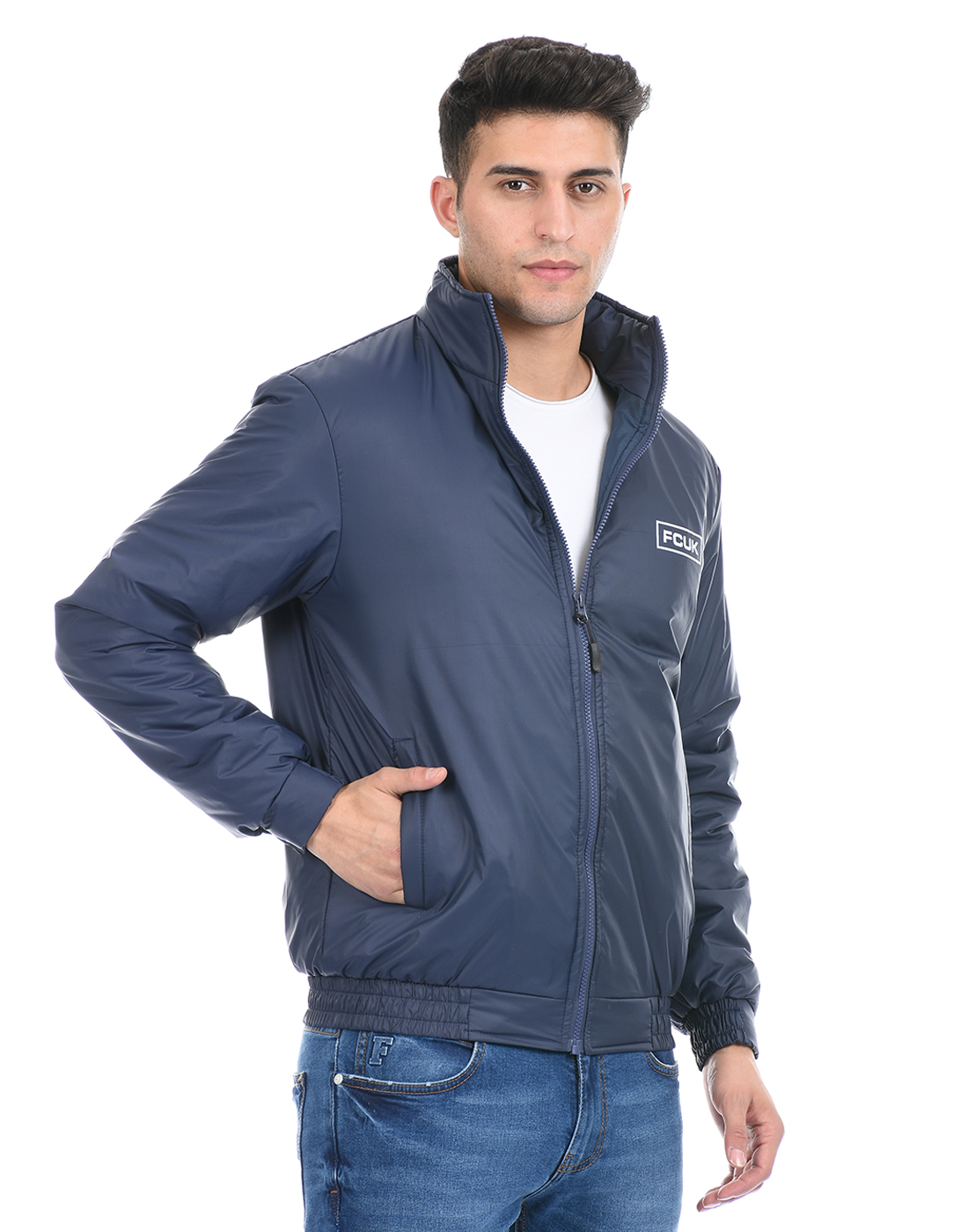 FCUK Men Blue  Bomber Jacket