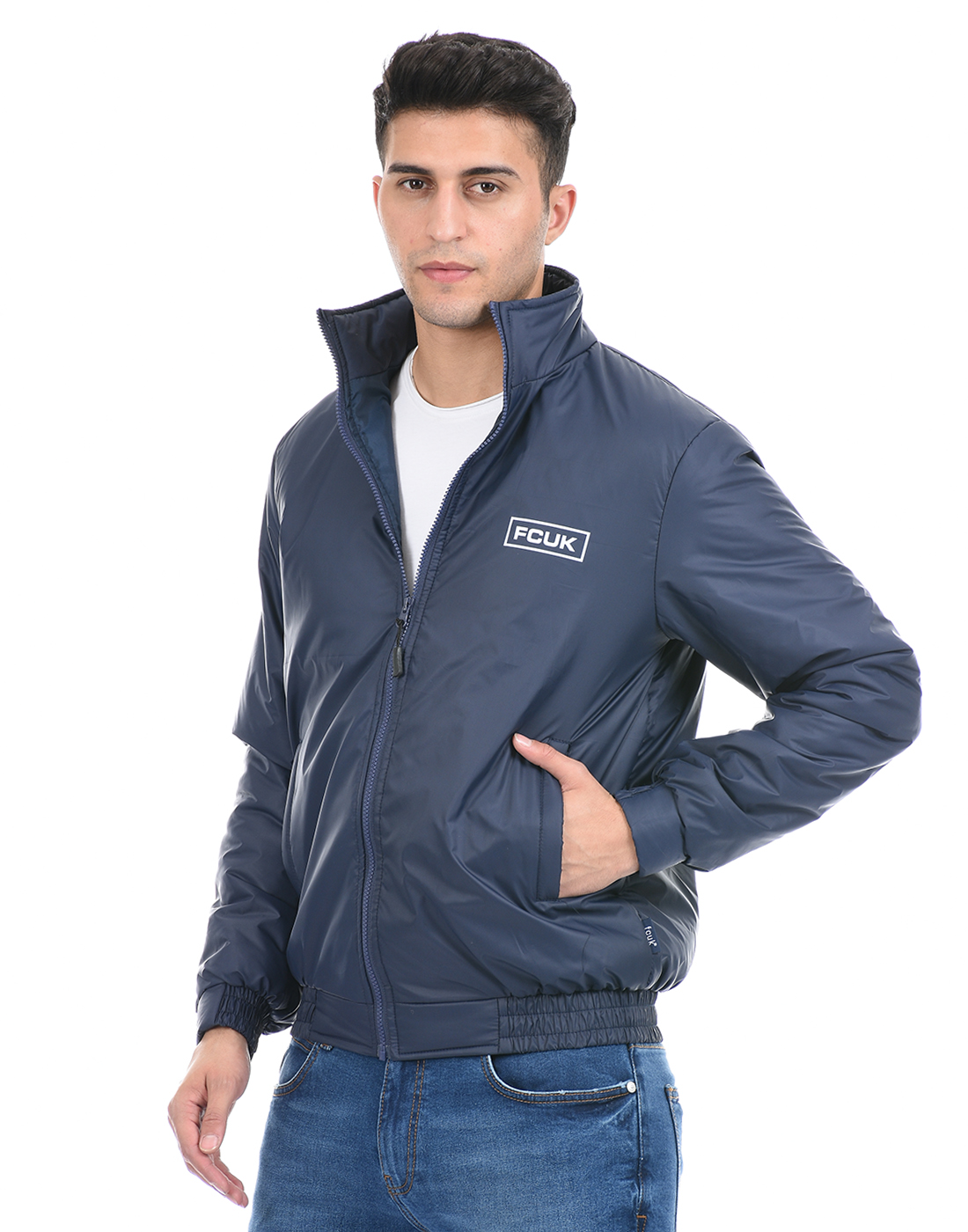 FCUK Men Blue  Bomber Jacket