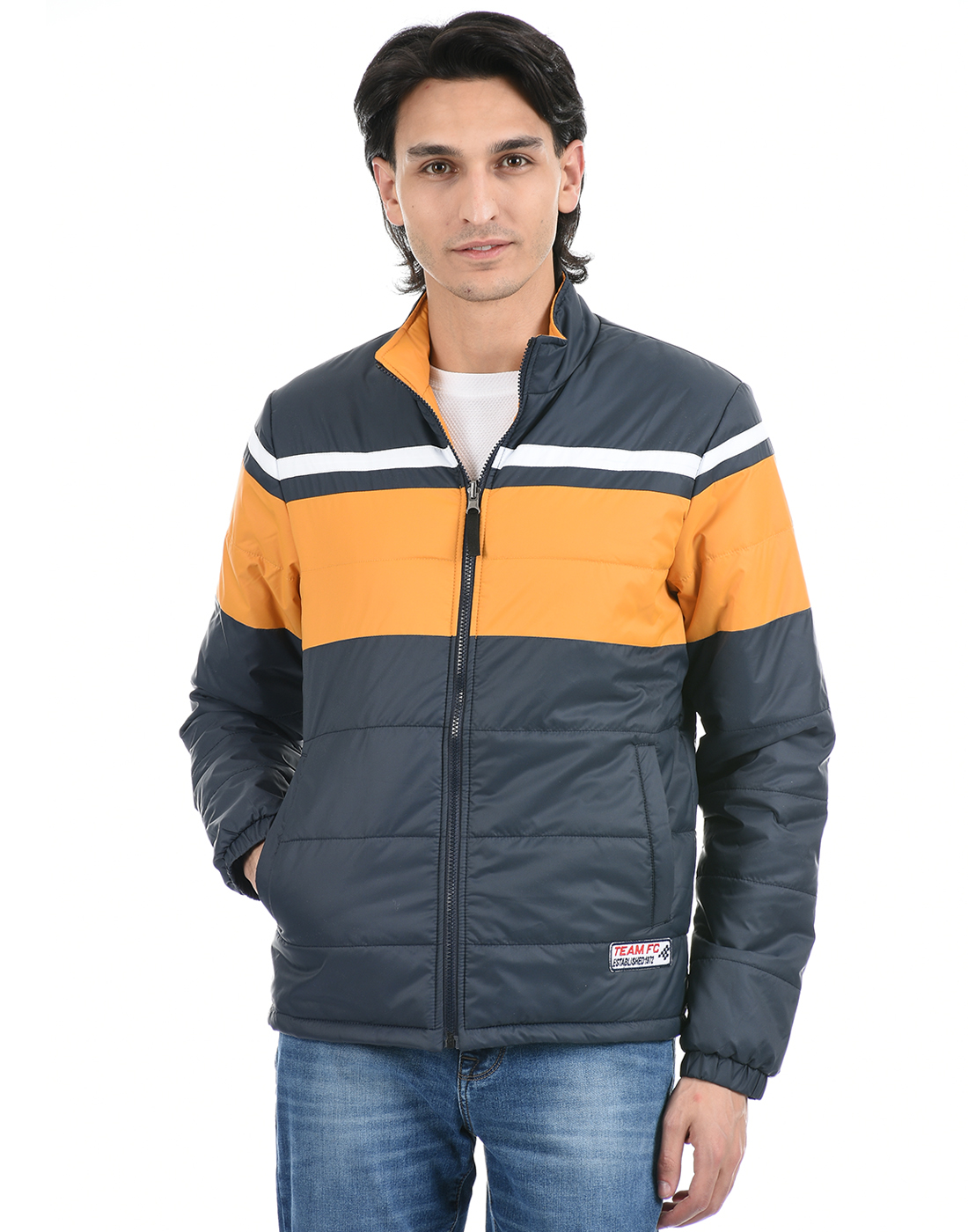 FCUK Men Blue Reversible Quilted Jacket