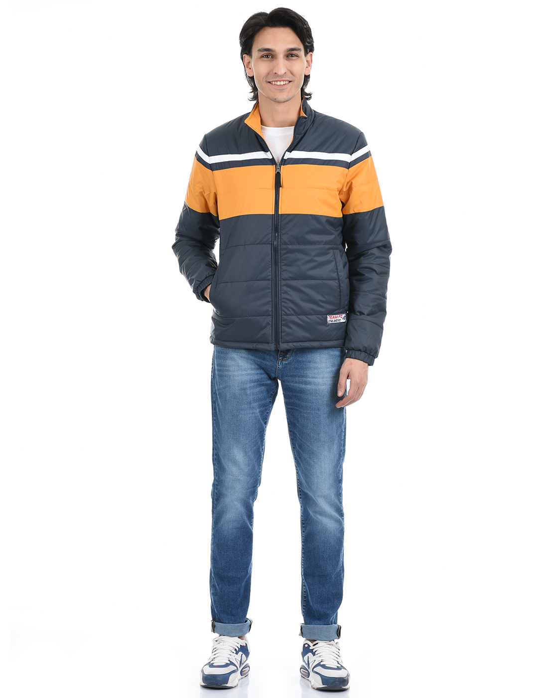 FCUK Men Blue Reversible Quilted Jacket