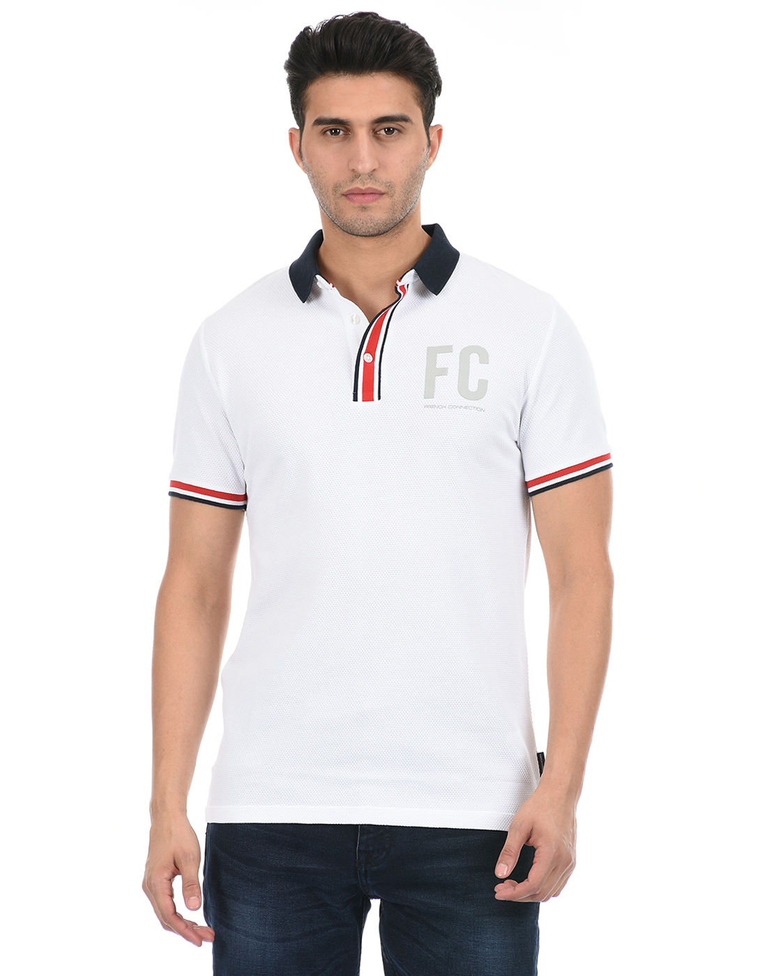 FCUK Men White Polo T Shirt