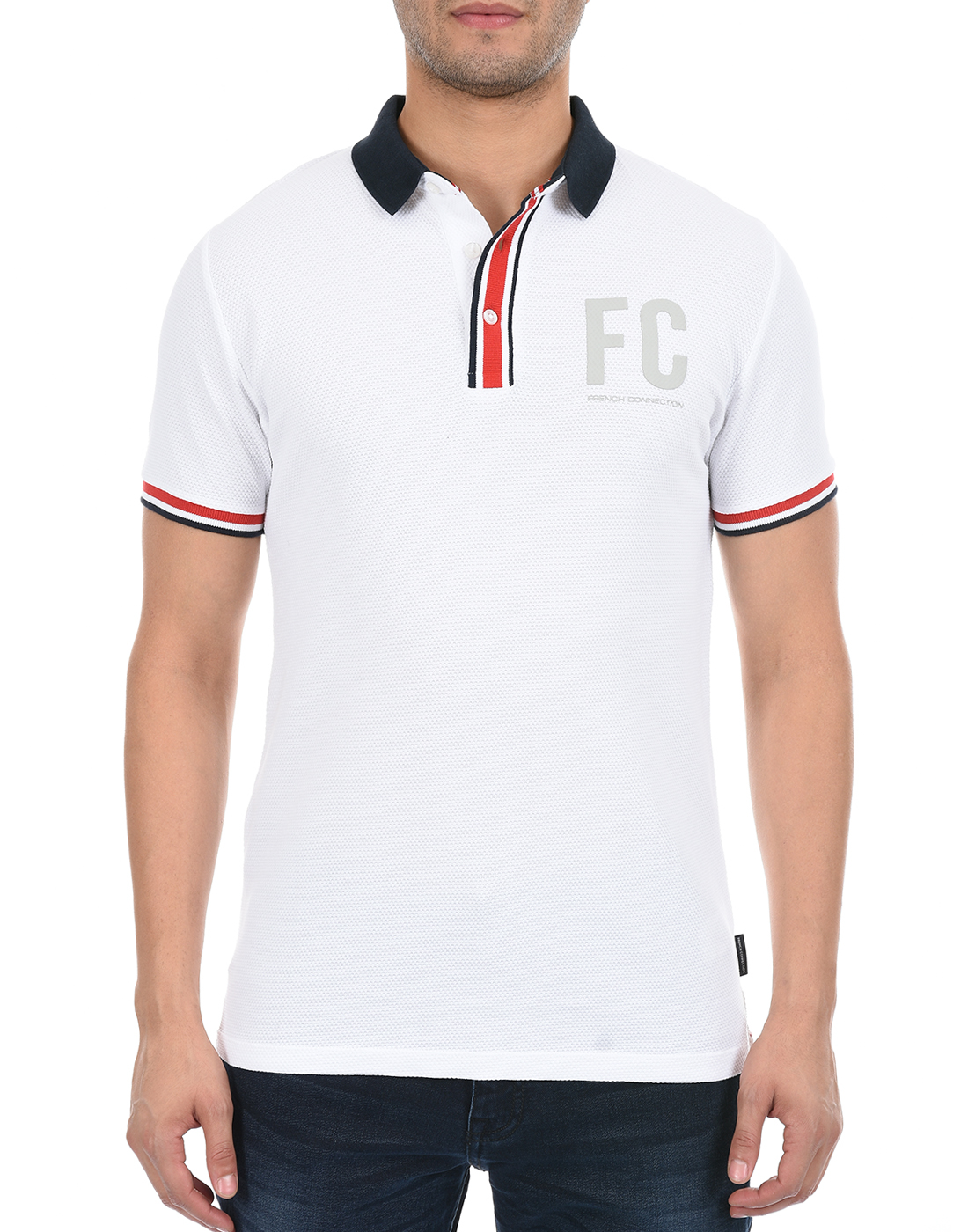 FCUK Men White Polo T-Shirt