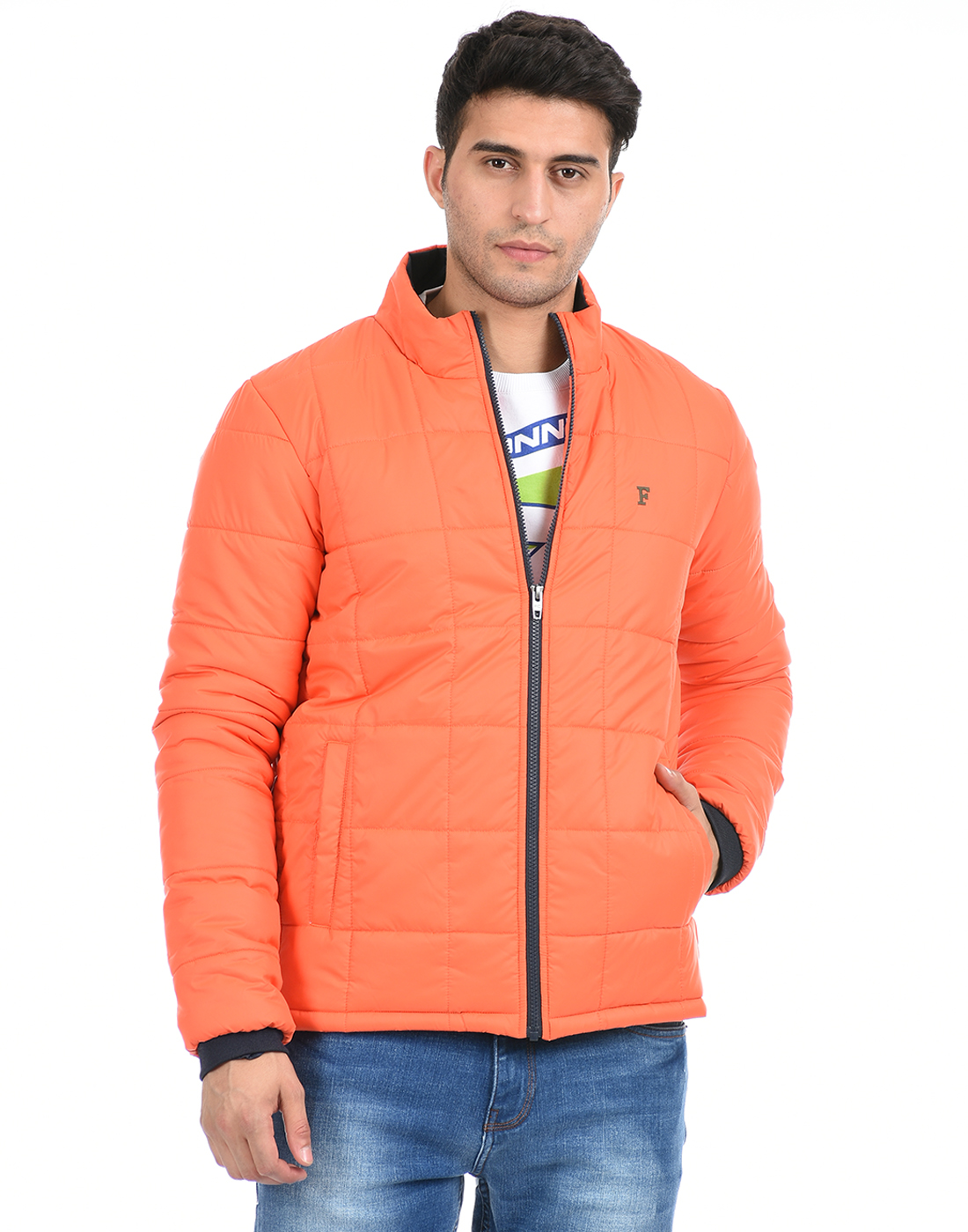 FCUK Men Orange Quilted Jacket