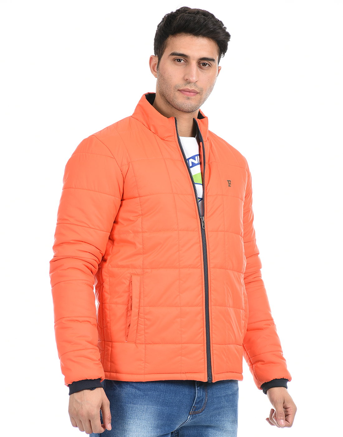 FCUK Men Orange Quilted Jacket