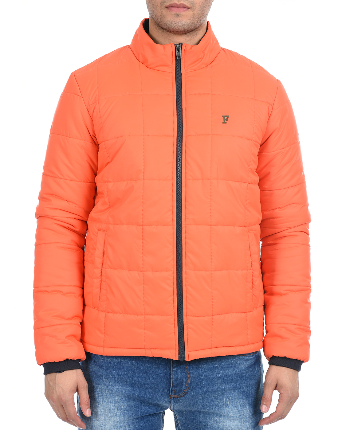 FCUK Men Orange Quilted Jacket