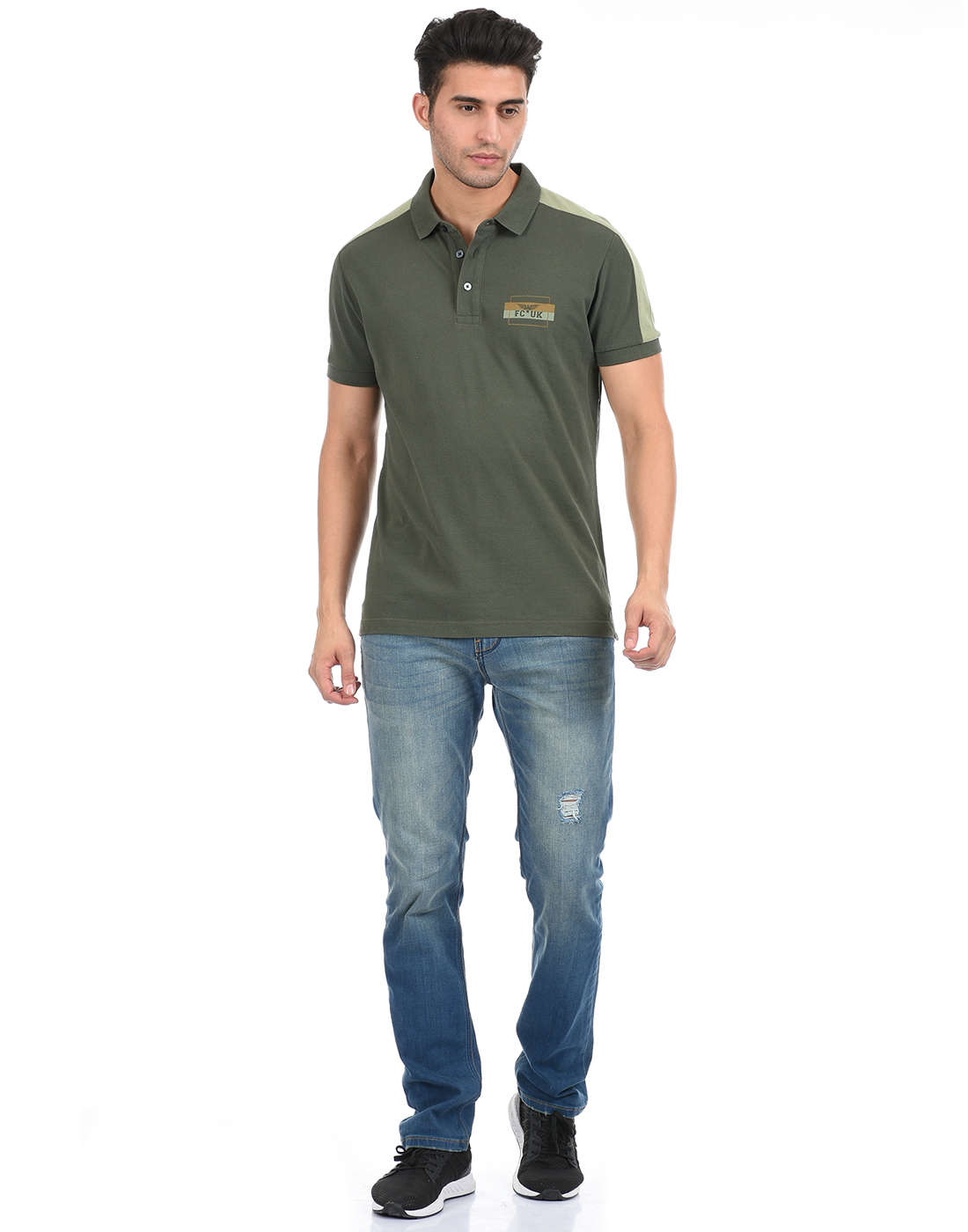 FCUK Men Green Polo T-Shirt