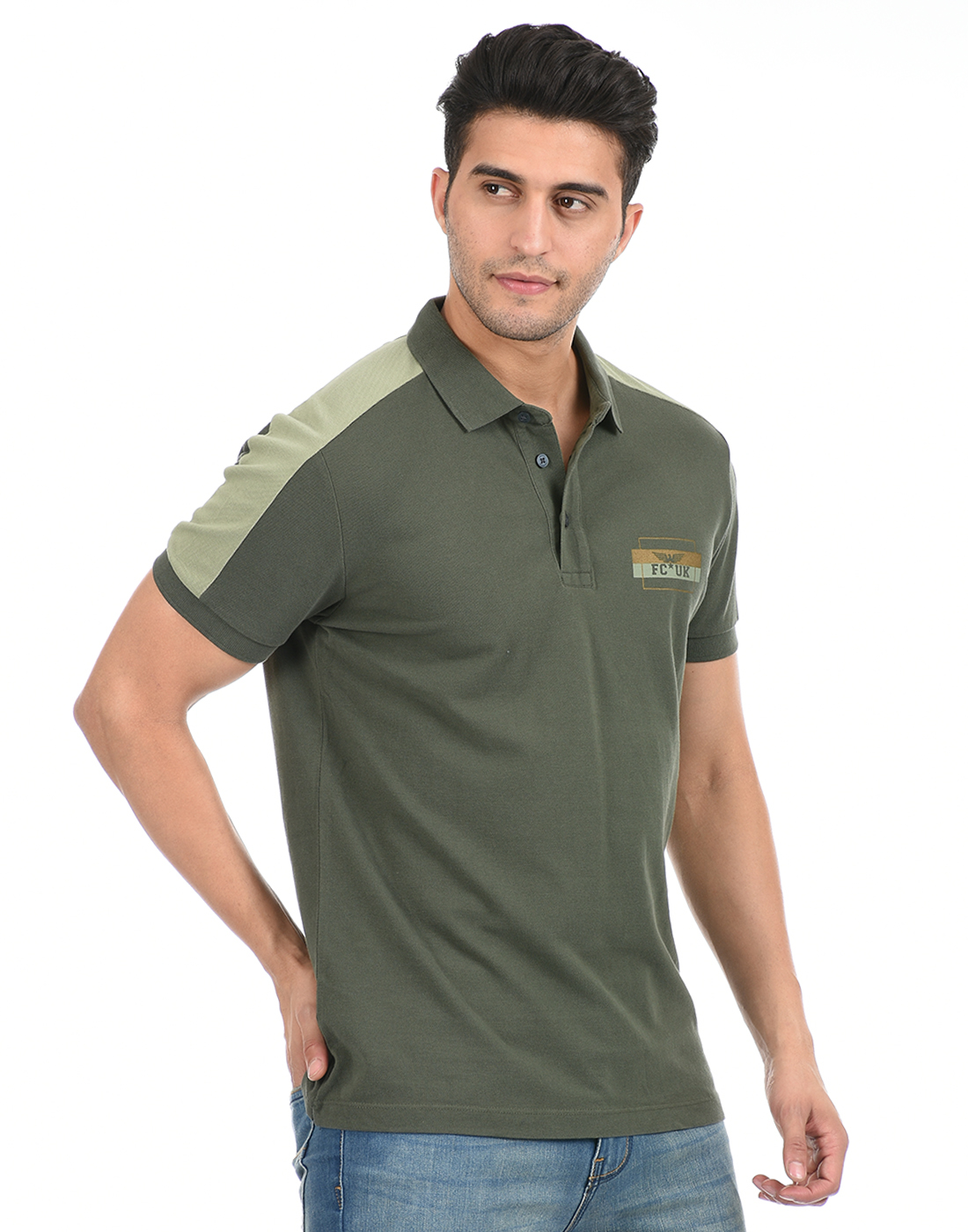 FCUK Men Green Polo T-Shirt