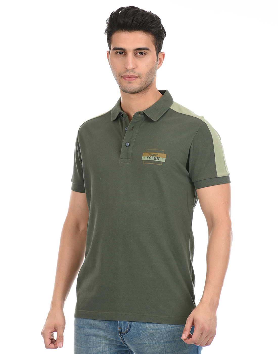 FCUK Men Green Polo T-Shirt