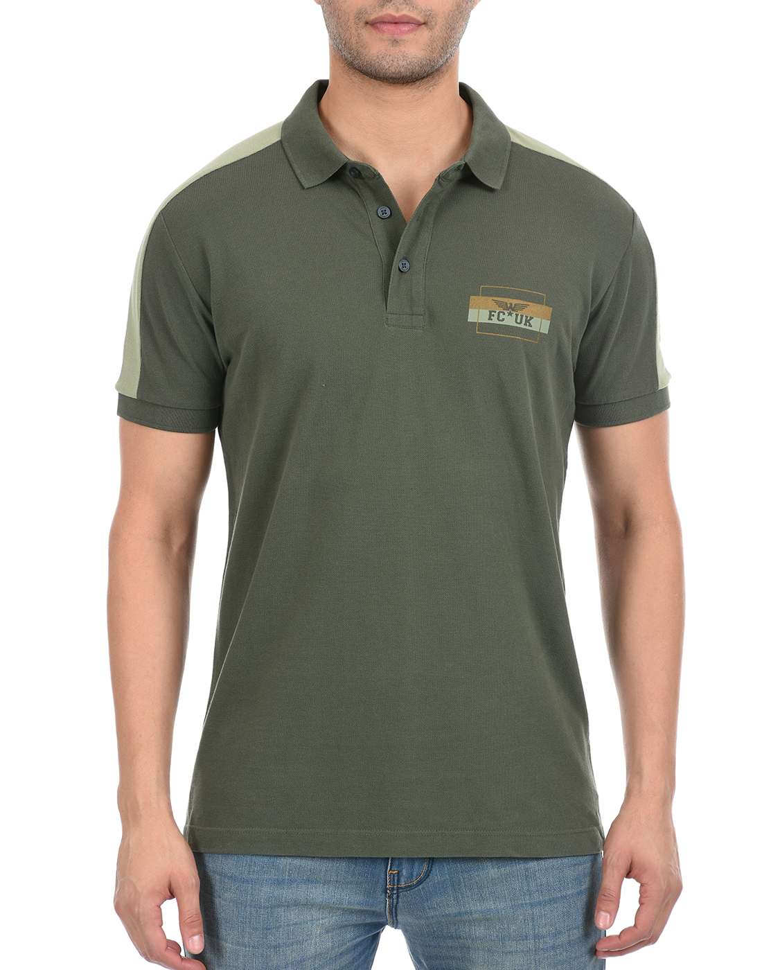 FCUK Men Green Polo T-Shirt