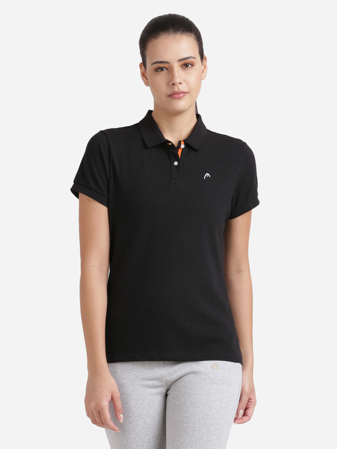 Head Women Black Solid Polo Sports T-shirt