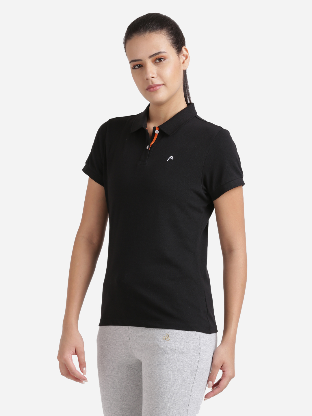 Head Women Black Solid Polo Sports T-shirt