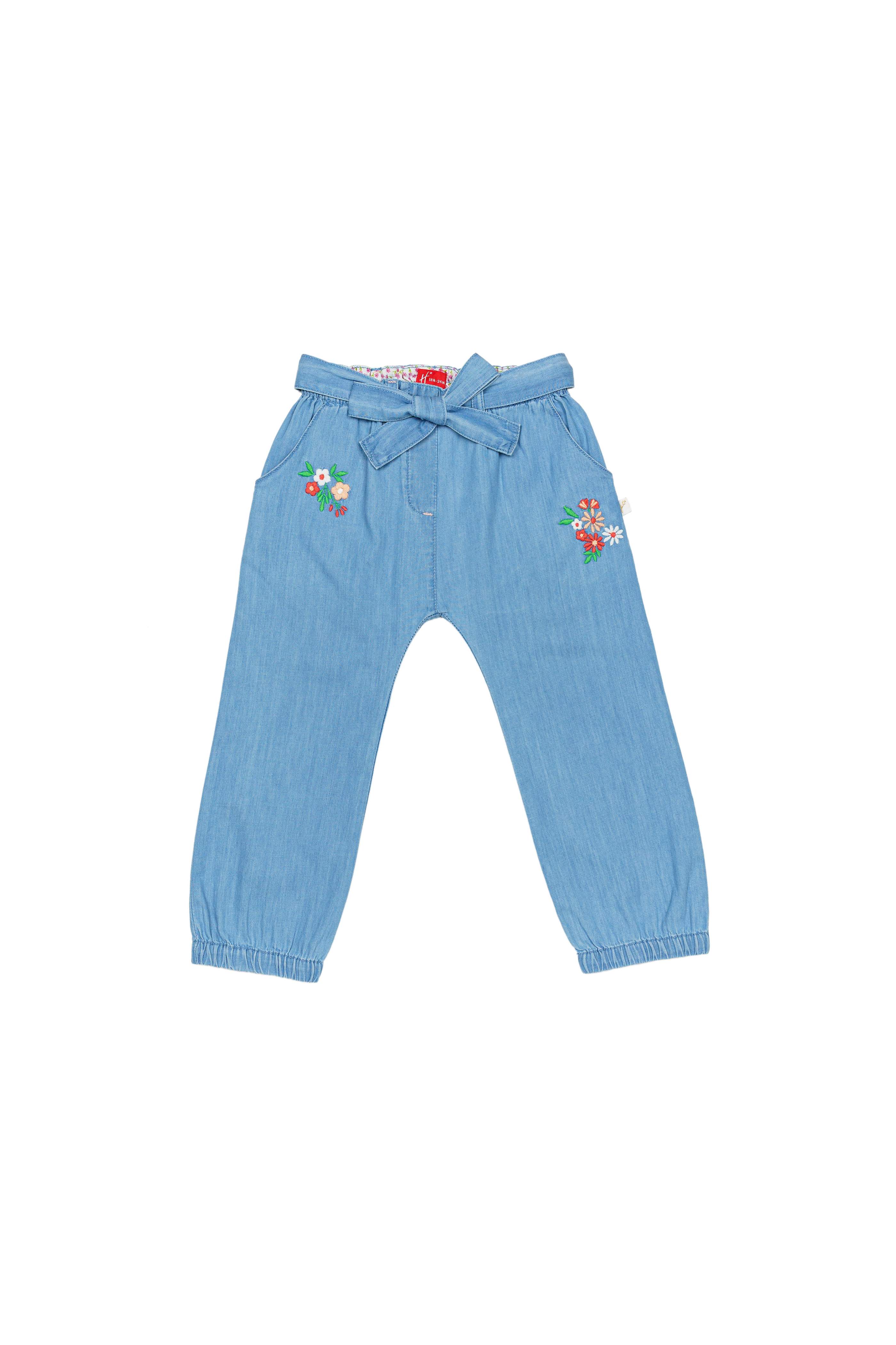 H by Hamleys Infant Girls Embroidered Blue Jogger Jeans