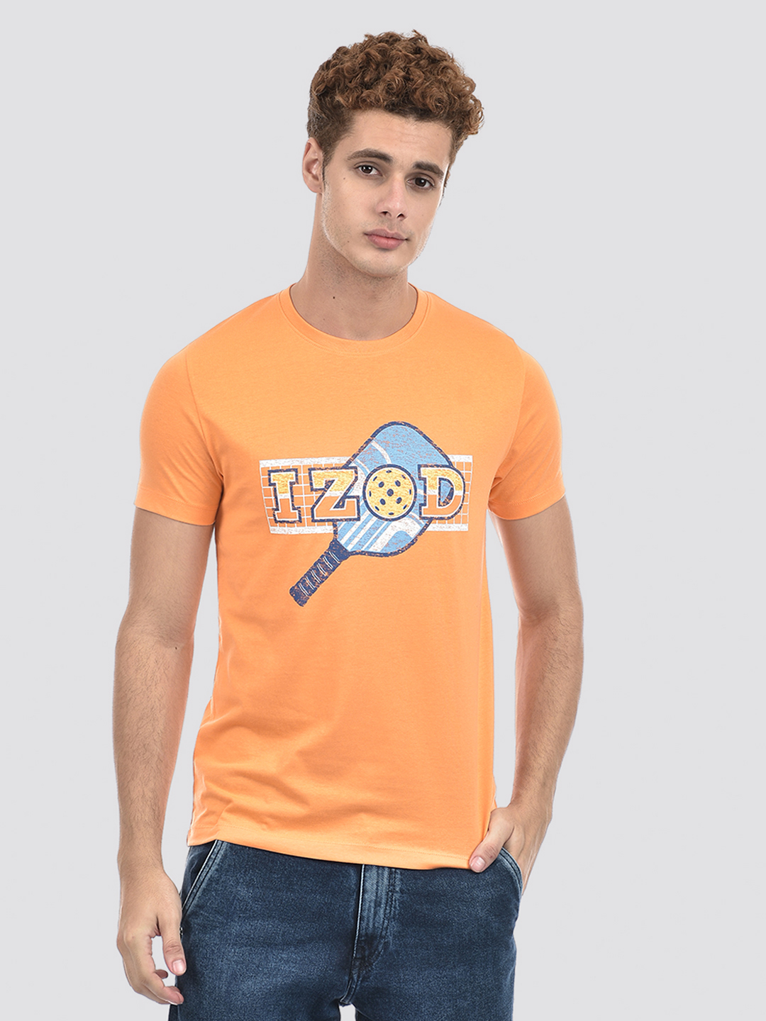 Izod Men's Printed Orange Round Neck T-Shirt