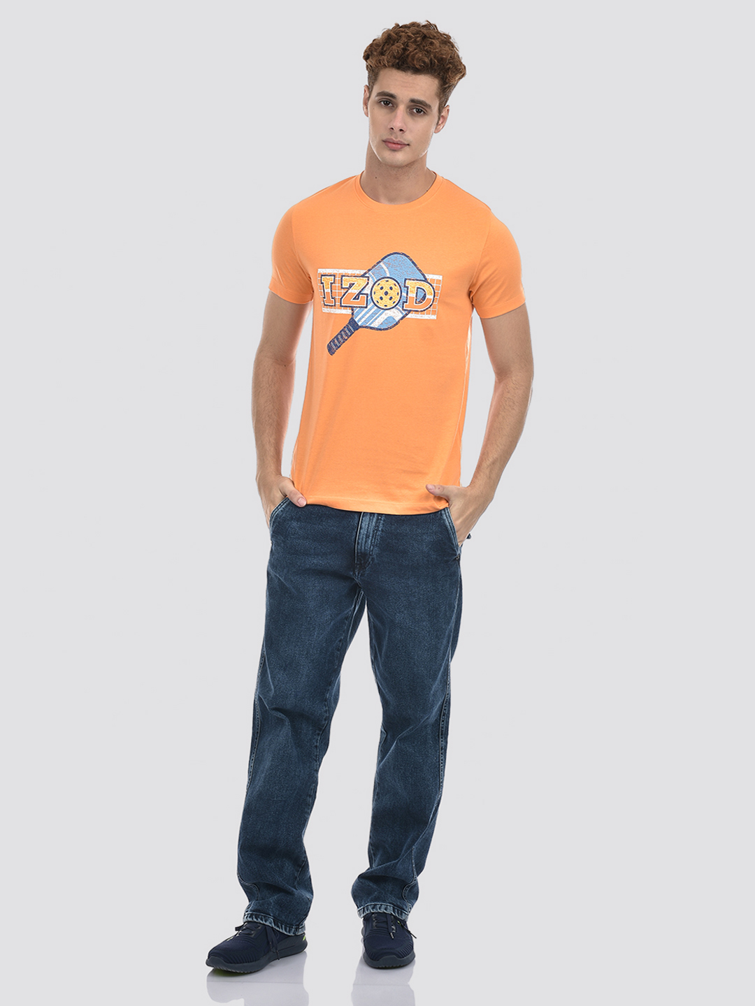 Izod Men's Printed Orange Round Neck T-Shirt