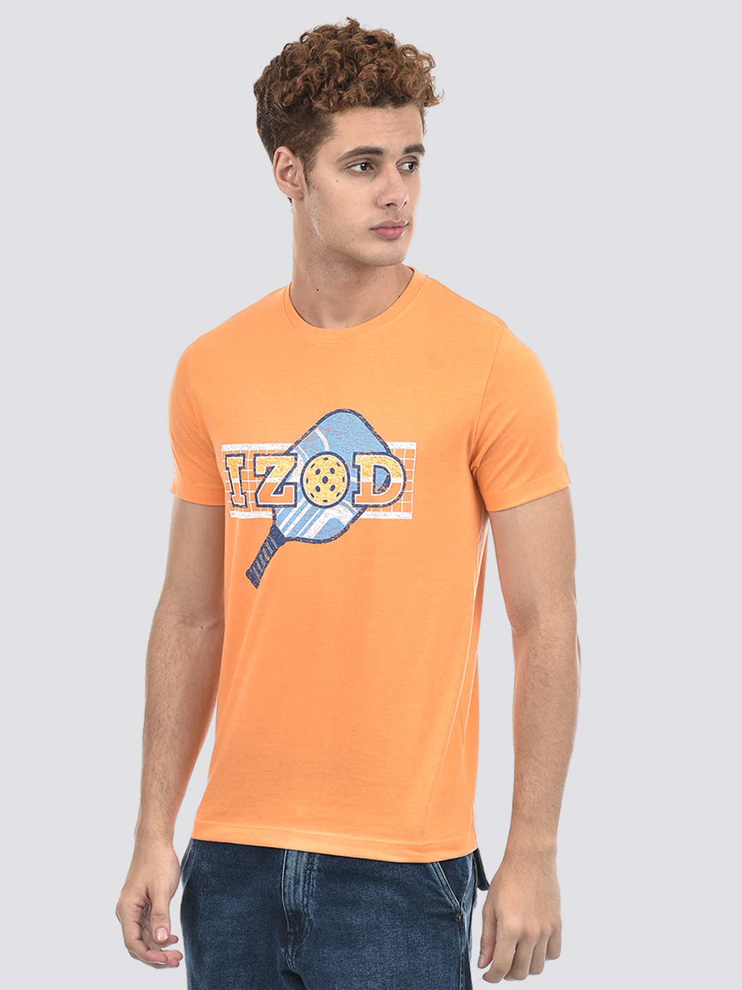 Izod Men's Printed Orange Round Neck T-Shirt