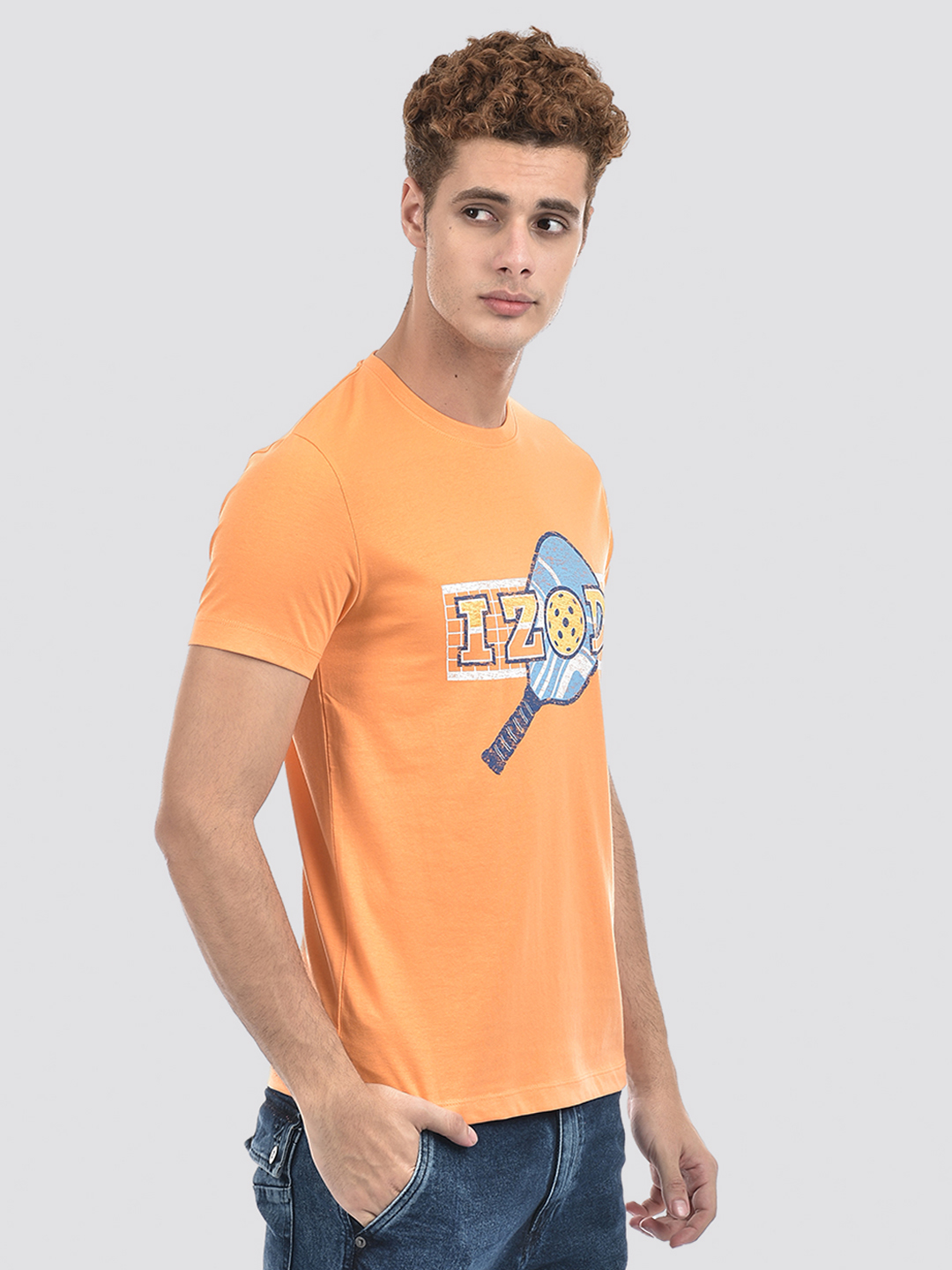 Izod Men's Printed Orange Round Neck T-Shirt