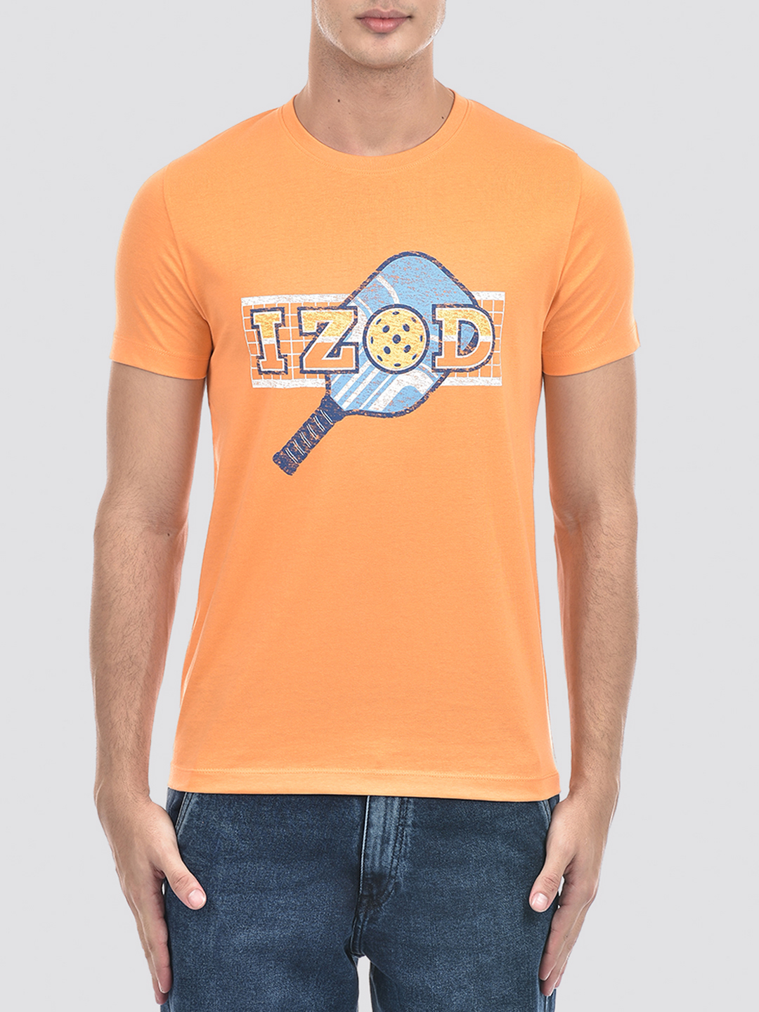 Izod Men's Printed Orange Round Neck T-Shirt