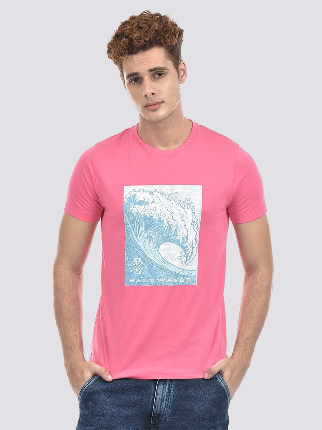 Izod Men's Printed Pink Round Neck T-Shirt