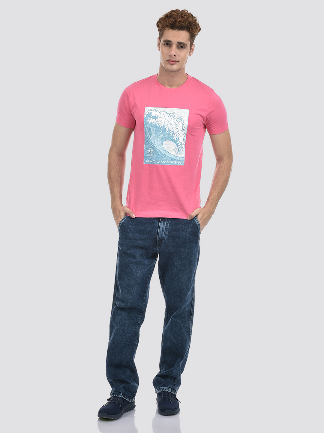 Izod Men's Printed Pink Round Neck T-Shirt