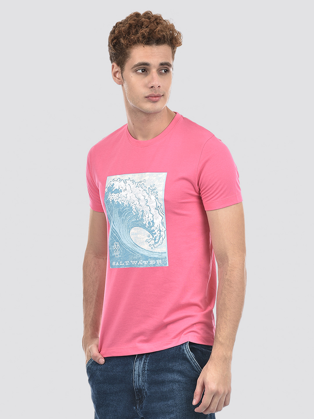 Izod Men's Printed Pink Round Neck T-Shirt