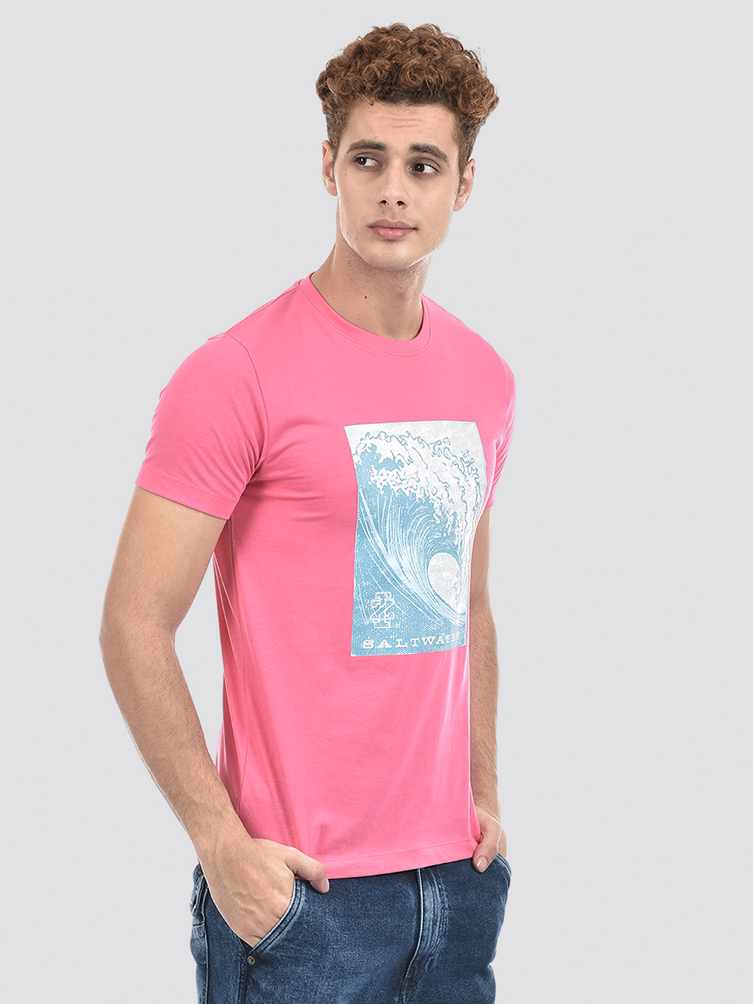 Izod Men's Printed Pink Round Neck T-Shirt