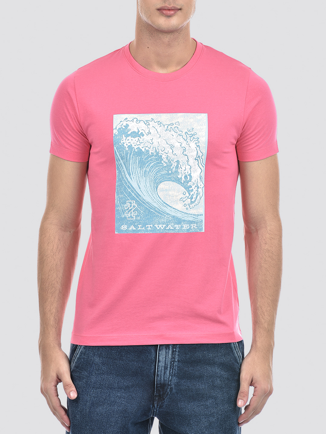 Izod Men's Printed Pink Round Neck T-Shirt