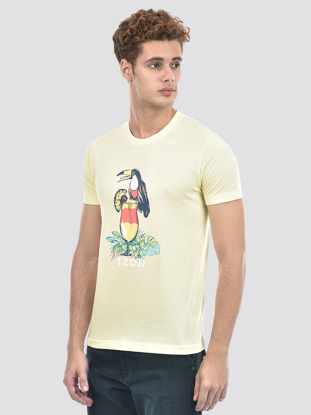 Izod Men's Graphic Print Yellow Round Neck T-Shirt