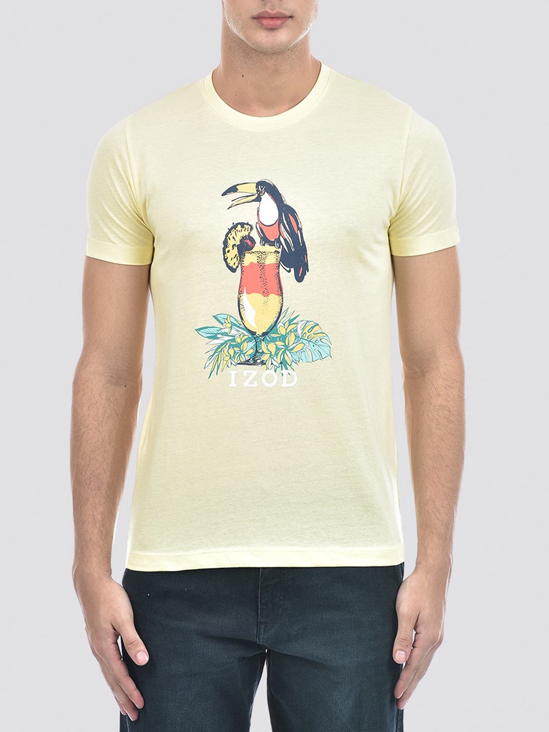 Izod Men's Graphic Print Yellow Round Neck T-Shirt