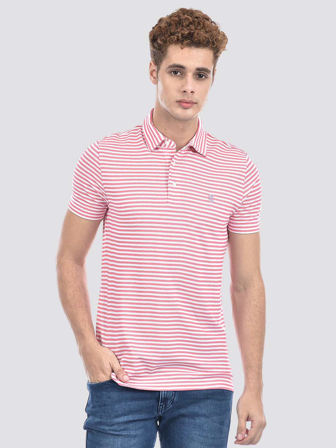 Izod Men's Striped Pink Polo T-Shirt