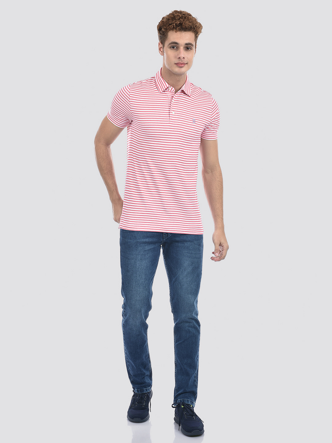 Izod Men's Striped Pink Polo T-Shirt