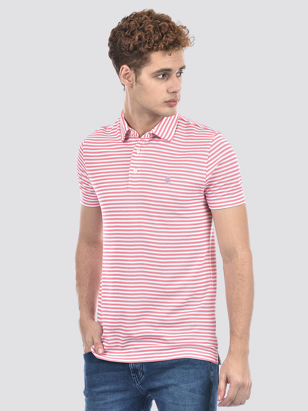 Izod Men's Striped Pink Polo T-Shirt