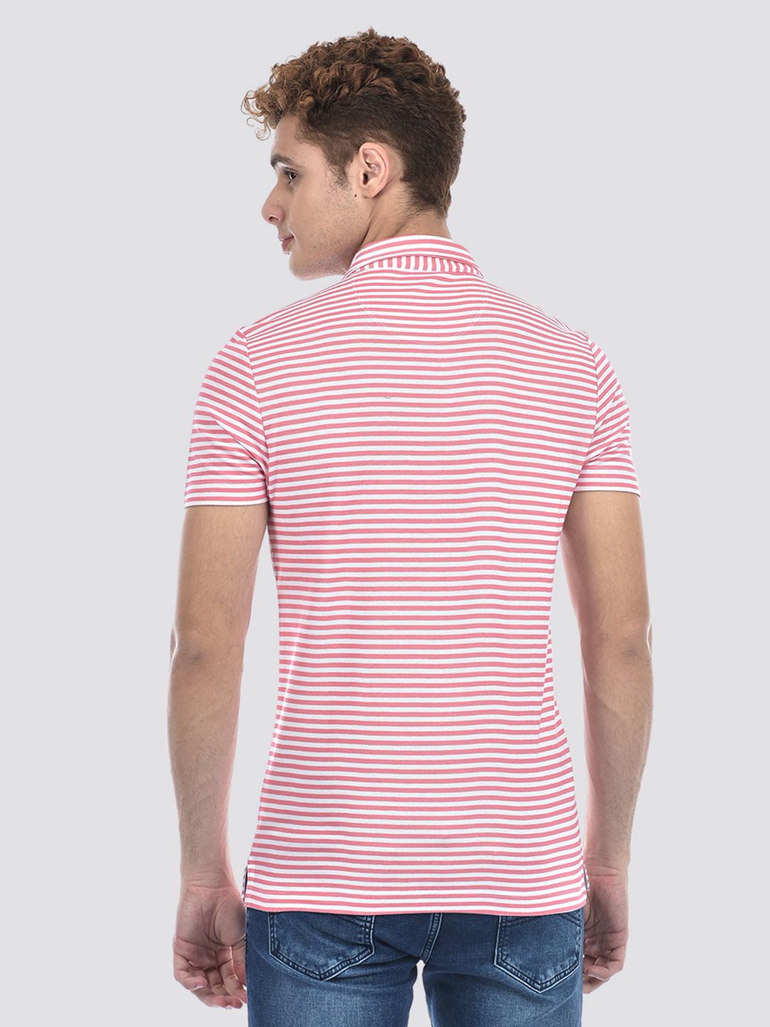 Izod Men's Striped Pink Polo T-Shirt
