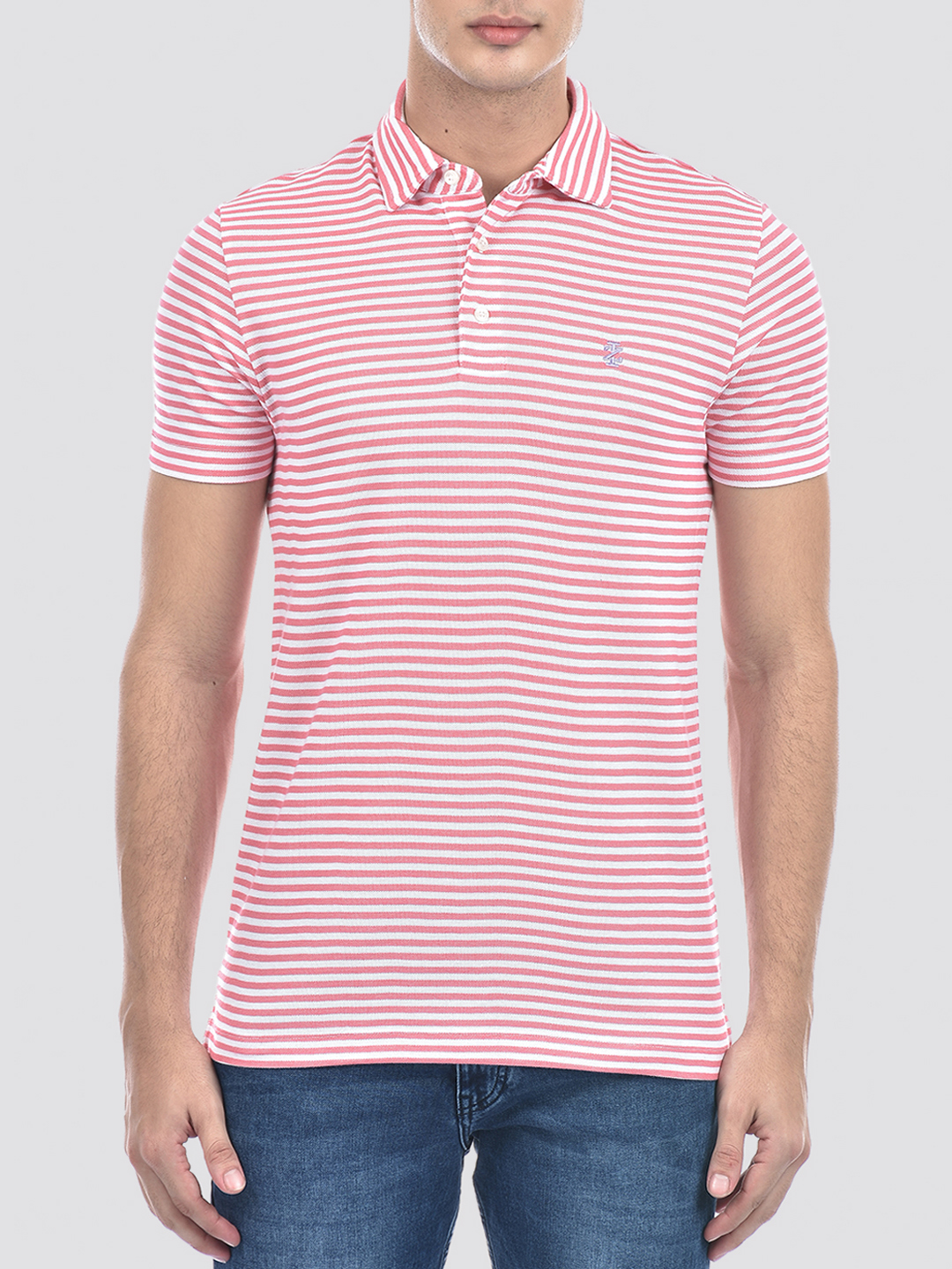 Izod Men's Striped Pink Polo T-Shirt