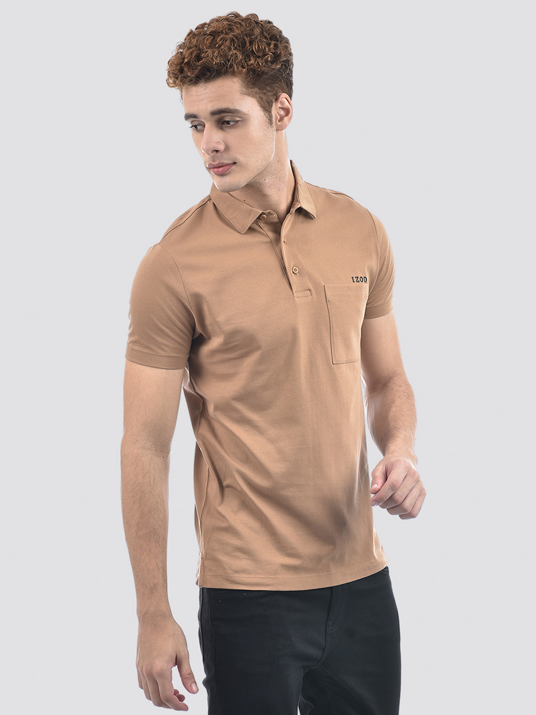 Izod Men's Solid Brown Polo T-Shirt