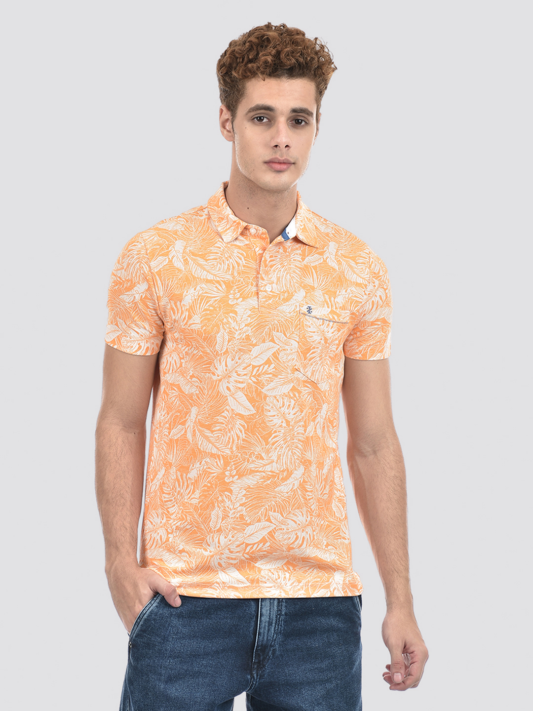 Izod Men's Tropical Print Orange Polo T-Shirt