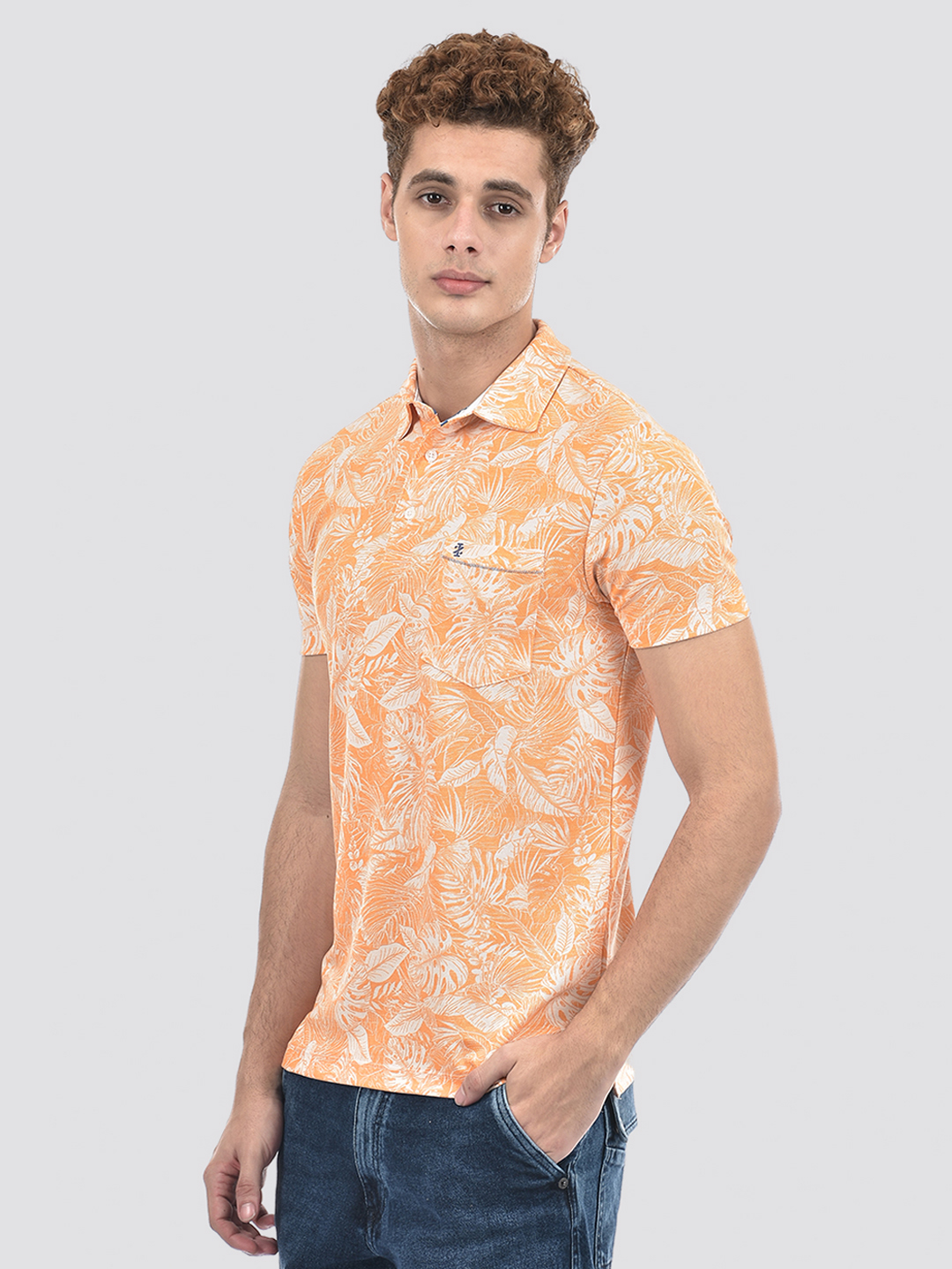 Izod Men's Tropical Print Orange Polo T-Shirt