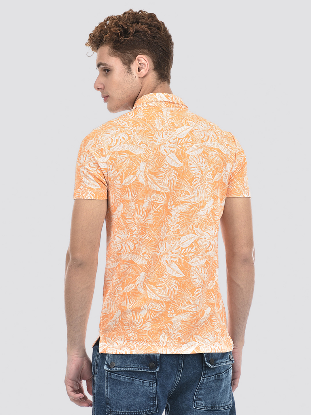 Izod Men's Tropical Print Orange Polo T-Shirt