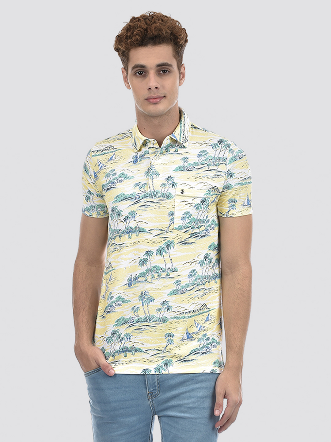 Izod Men's Graphic Print Yellow Polo T-Shirt