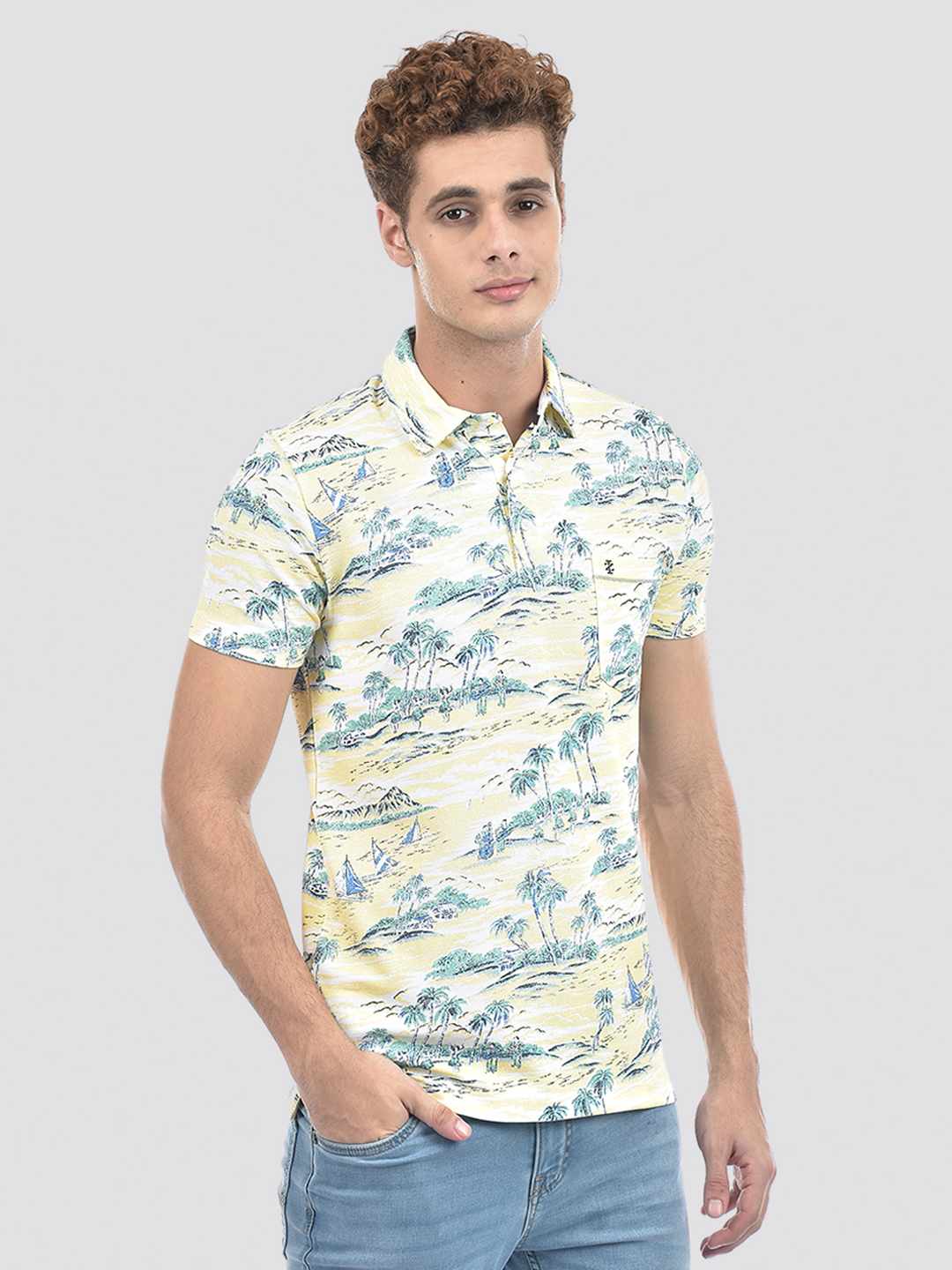 Izod Men's Graphic Print Yellow Polo T-Shirt