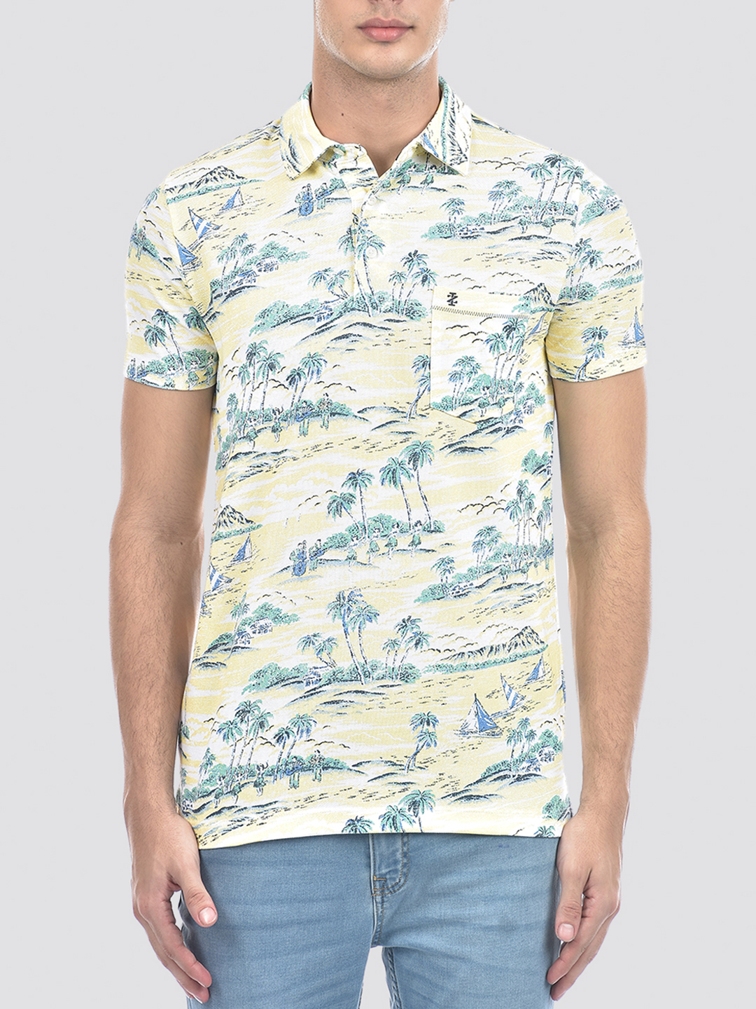 Izod Men's Graphic Print Yellow Polo T-Shirt