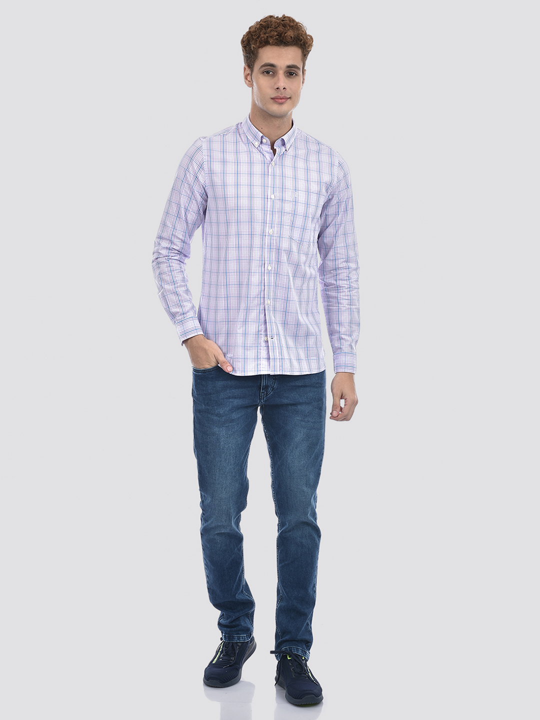 Izod Men's Full Sleeve Checkered Purple Shirt