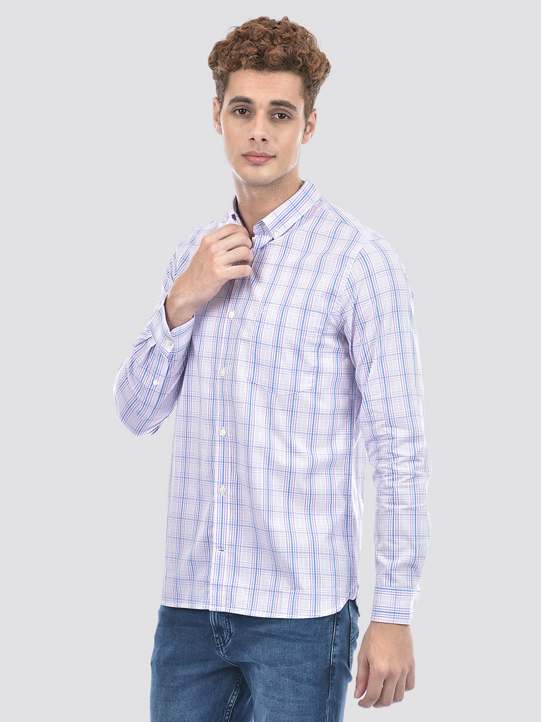 Izod Men's Full Sleeve Checkered Purple Shirt