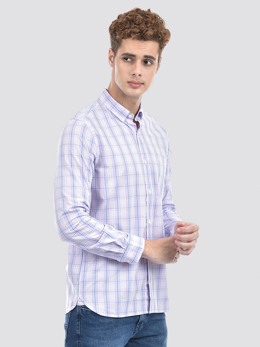 Izod Men's Full Sleeve Checkered Purple Shirt