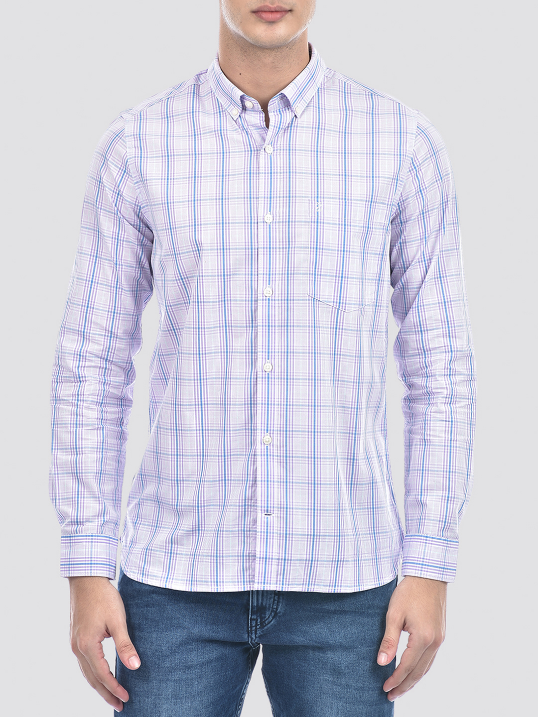 Izod Men's Full Sleeve Checkered Purple Shirt